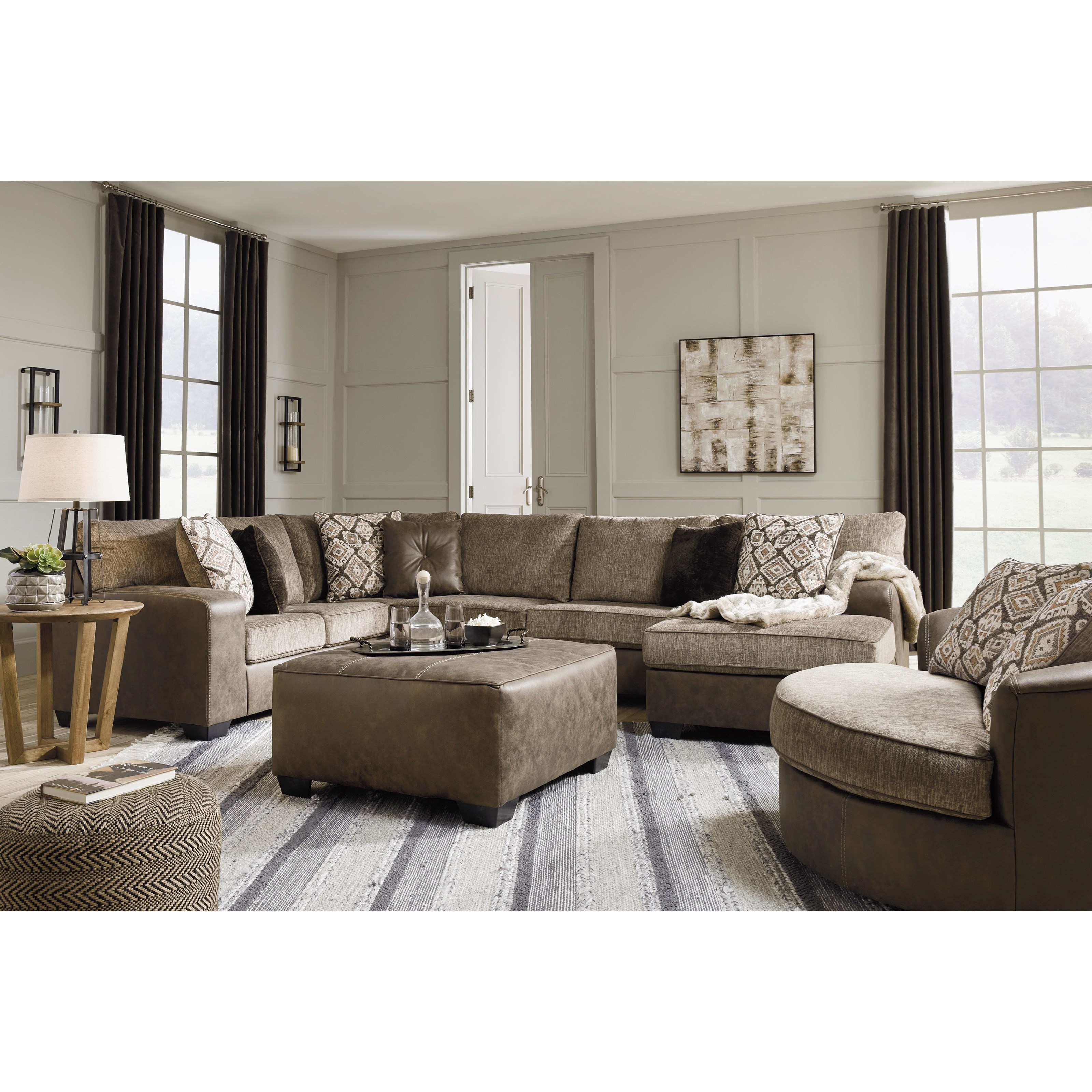Benchcraft Abalone 9130221x1 91302S2x1 9130208x1 Abalone Chocolate Living Room Group Household Furniture Stationary Living Room Group